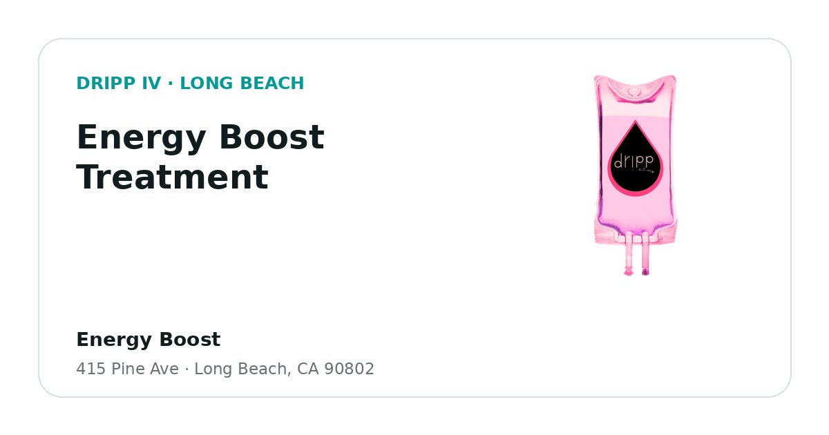 Energy Boost Treatment service guide graphic for DRIPP IV Long Beach